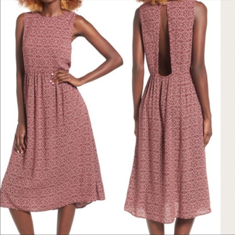 hinge Dusty Rose Sleeveless Midi Dress with Open Back